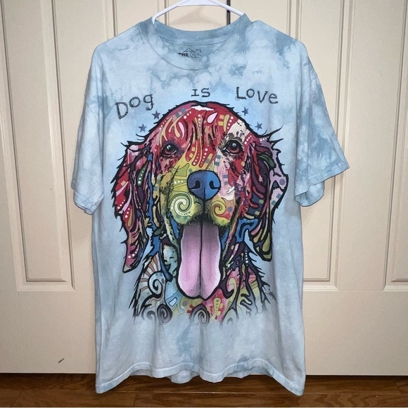 The Mountain Dog Is Love by Dean Russo Blue Tie Dye Dog Shirt Size L - Picture 2 of 10